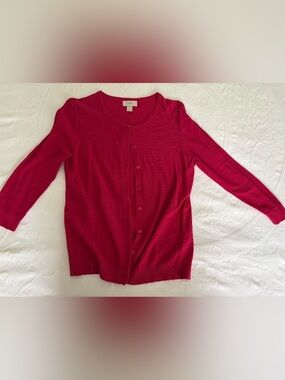 LOFT Women's Fuchsia Button-Front Lightweight Cardigan